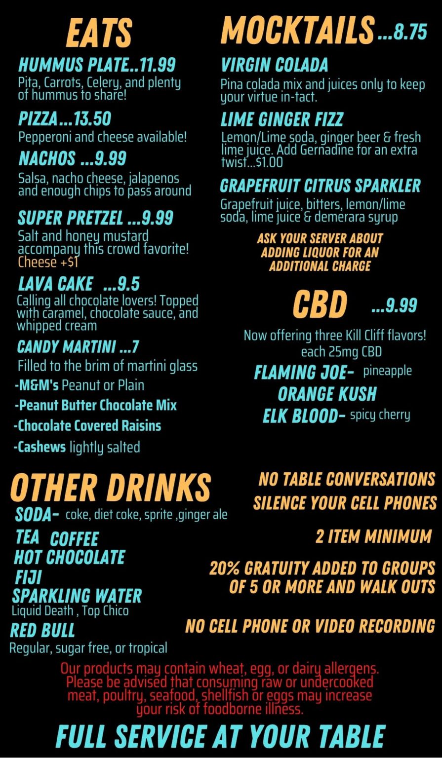 Menu Zanies Chicago Comedy Club